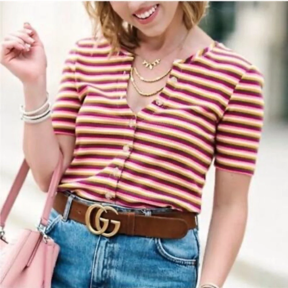 Maeve by Anthropologie Multi Striped Ribbed Top size XS - Picture 1 of 8
